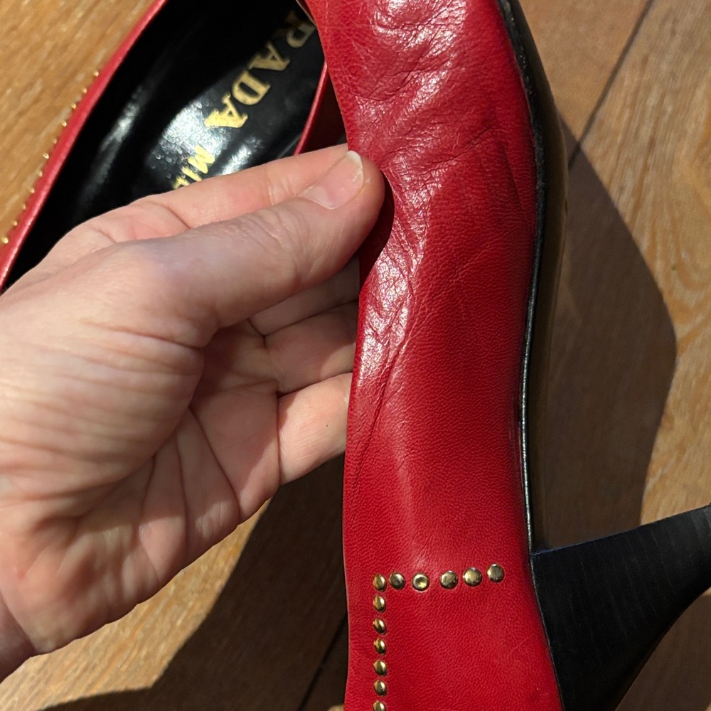 Prada Red Studded Heels 41/10 vintage 80s - Picture 5 of 7